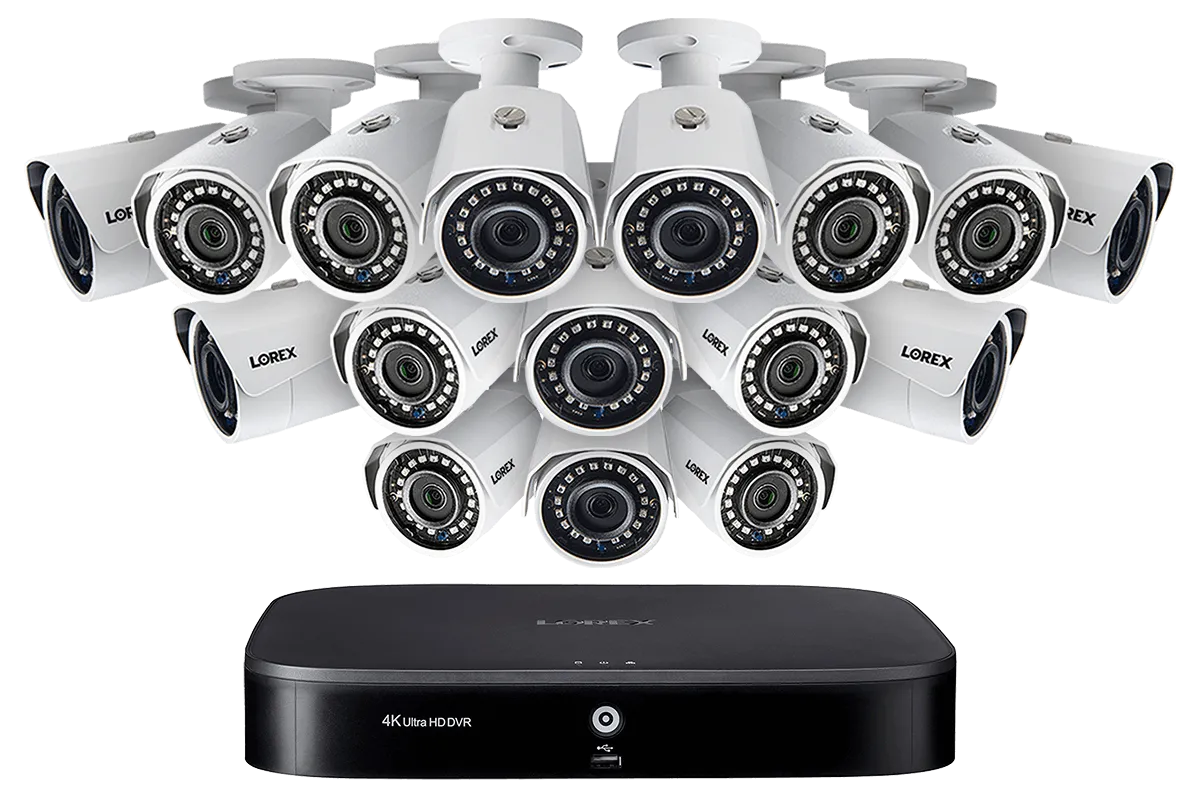 1080p Camera System with 16-Channel 4K DVR and Sixteen 1080p HD Metal Outdoor Cameras, 150FT Night Vision