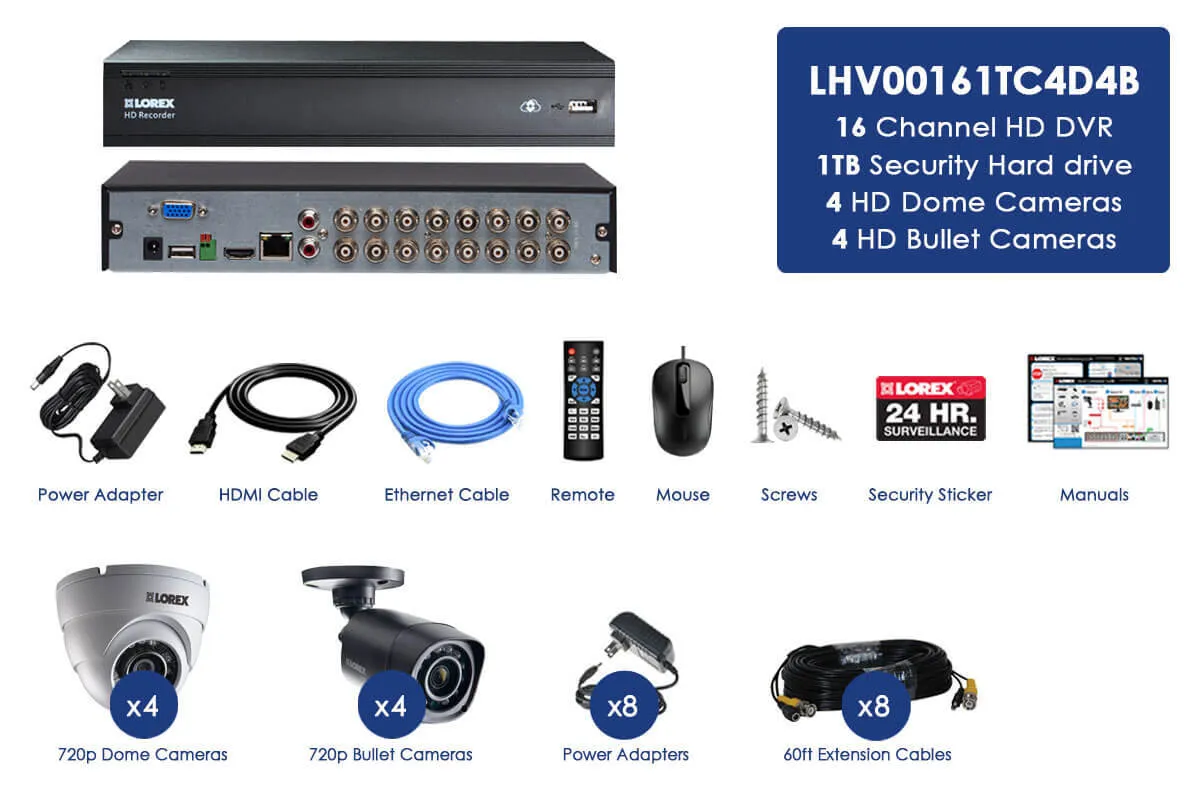 16 Channel Series Security DVR system with Lorex Cloud and 720p HD Cameras