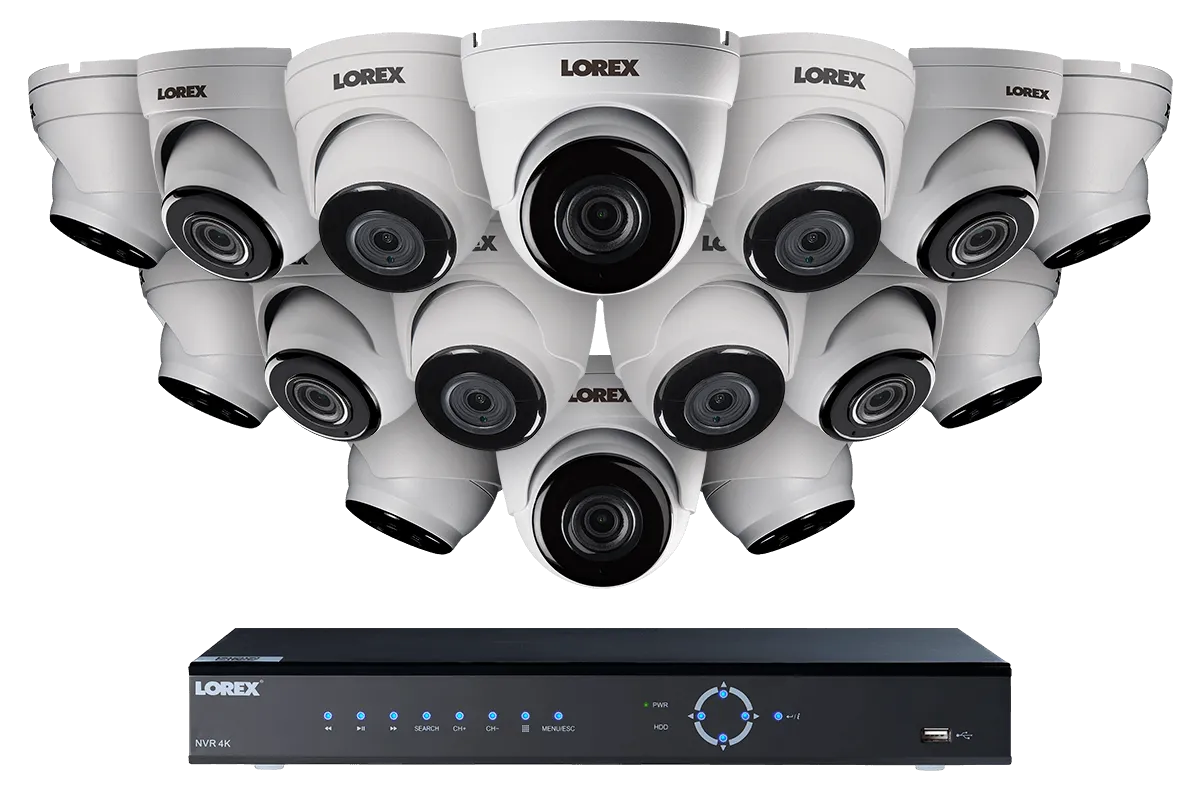 2K Super HD IP NVR security camera system with sixteen 2K (5MP) IP dome cameras with audio and color night vision