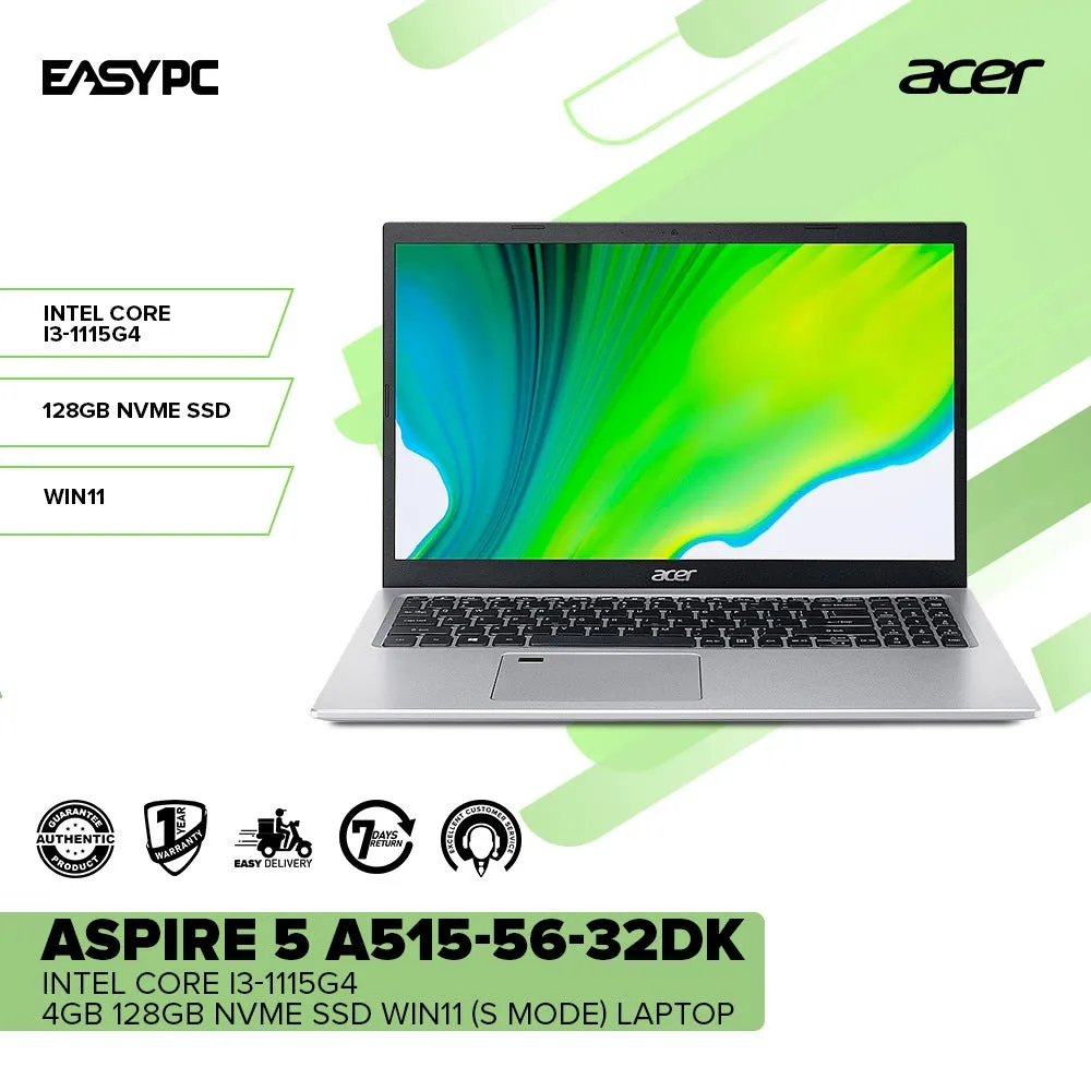 Acer Aspire 5 A515-56-32DK i3-1115G4/4GB/128GB NVMe SSD/Win11(S Mode) Laptop PS