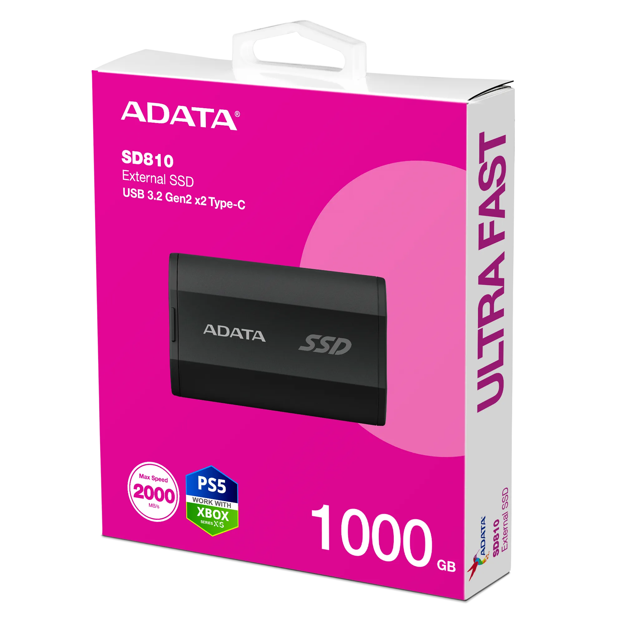 ADATA SD810 1TB Portable USB Type-C 3.2 Gen 2x2 Portable SSD - Black 黑色 (SD810-1000G-CBK)