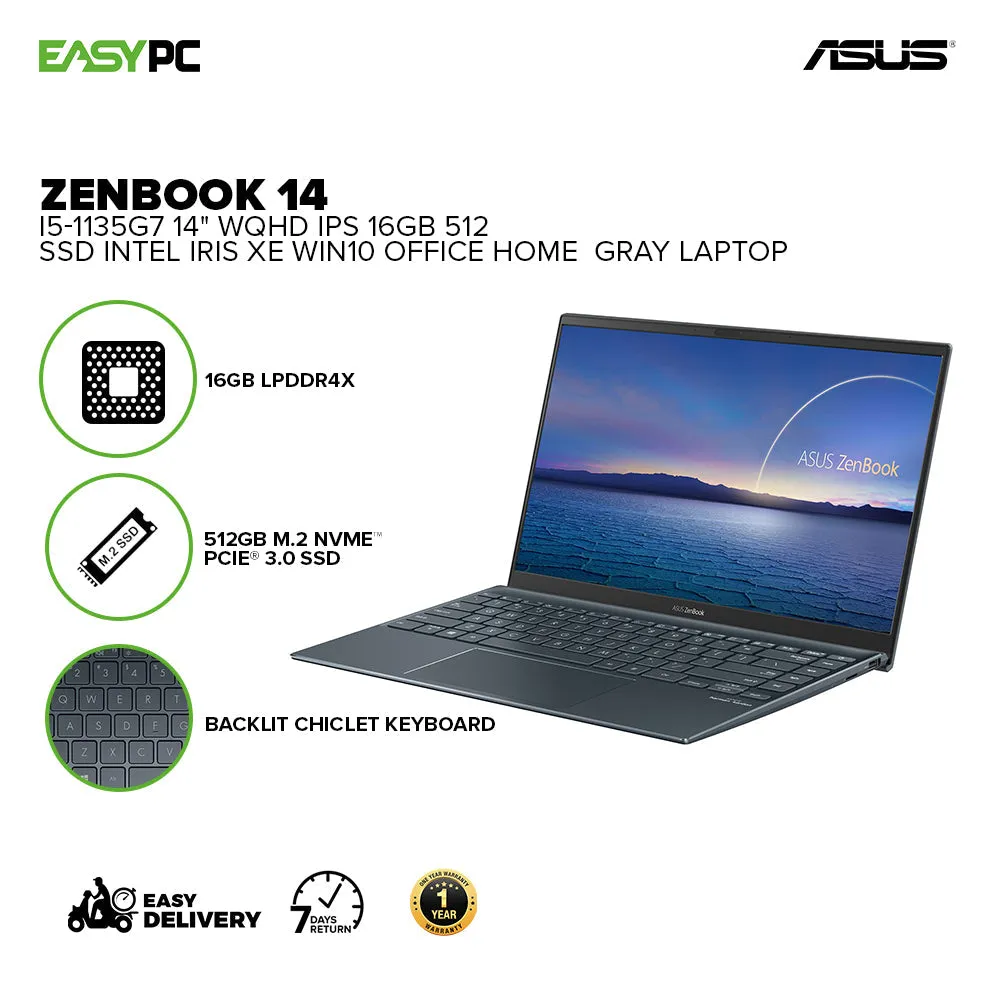 Asus Zenbook 14 Ux425Ea-Ha070Ts I5-1135G7 16Gb Win10 16Gb/512 Ssd/Intel Iris Xe/Win10 Laptop