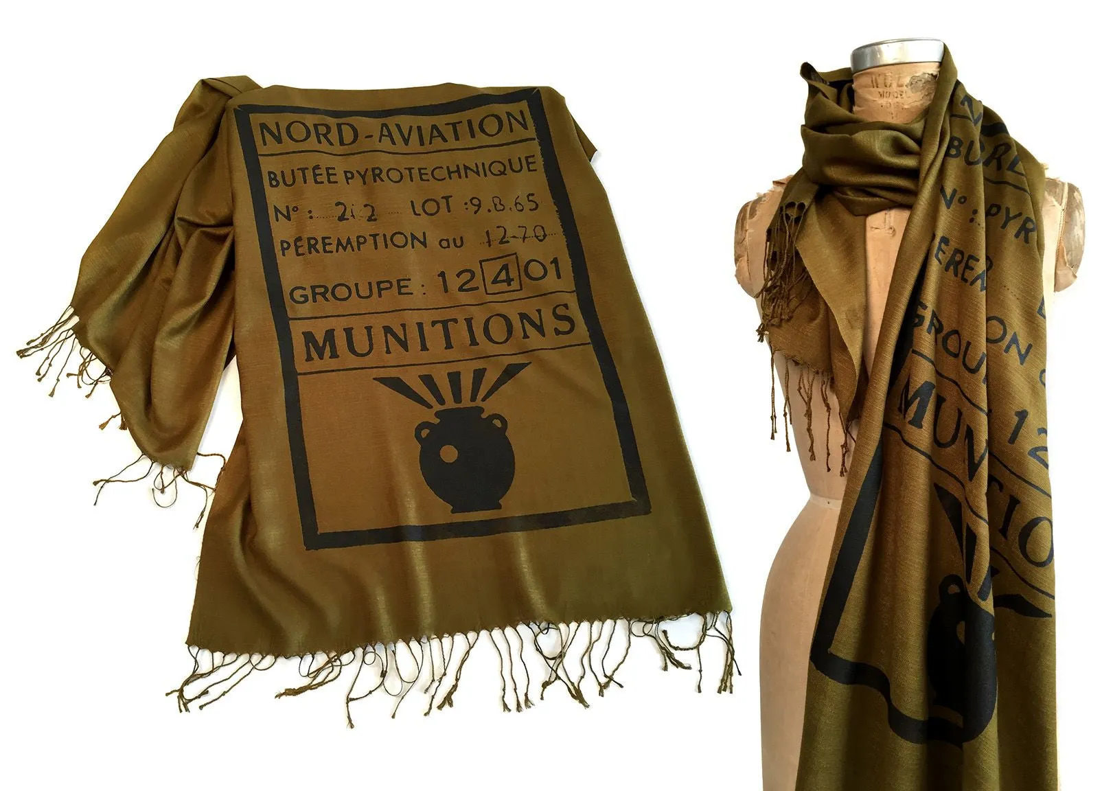 French Anti Tank Missile Scarf. Linen-weave Pashmina