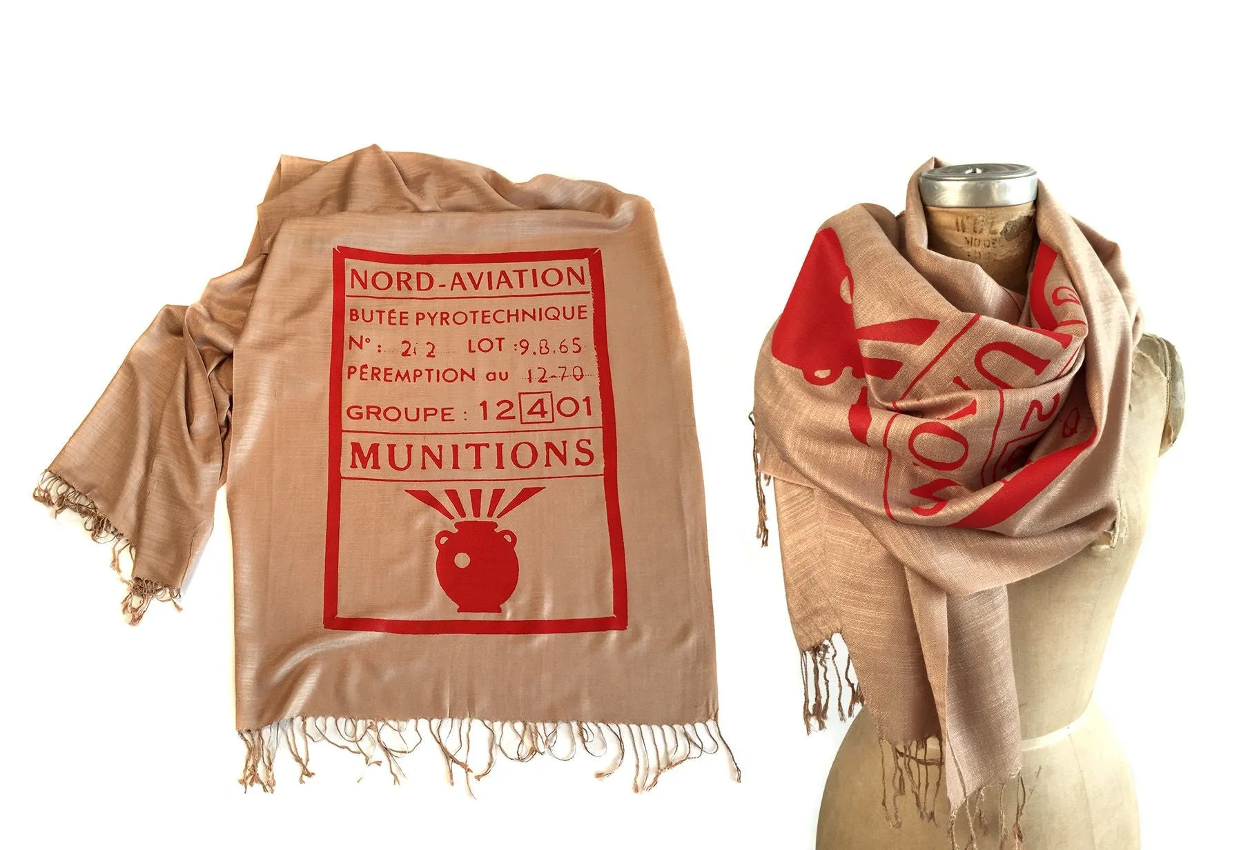 French Anti Tank Missile Scarf. Linen-weave Pashmina