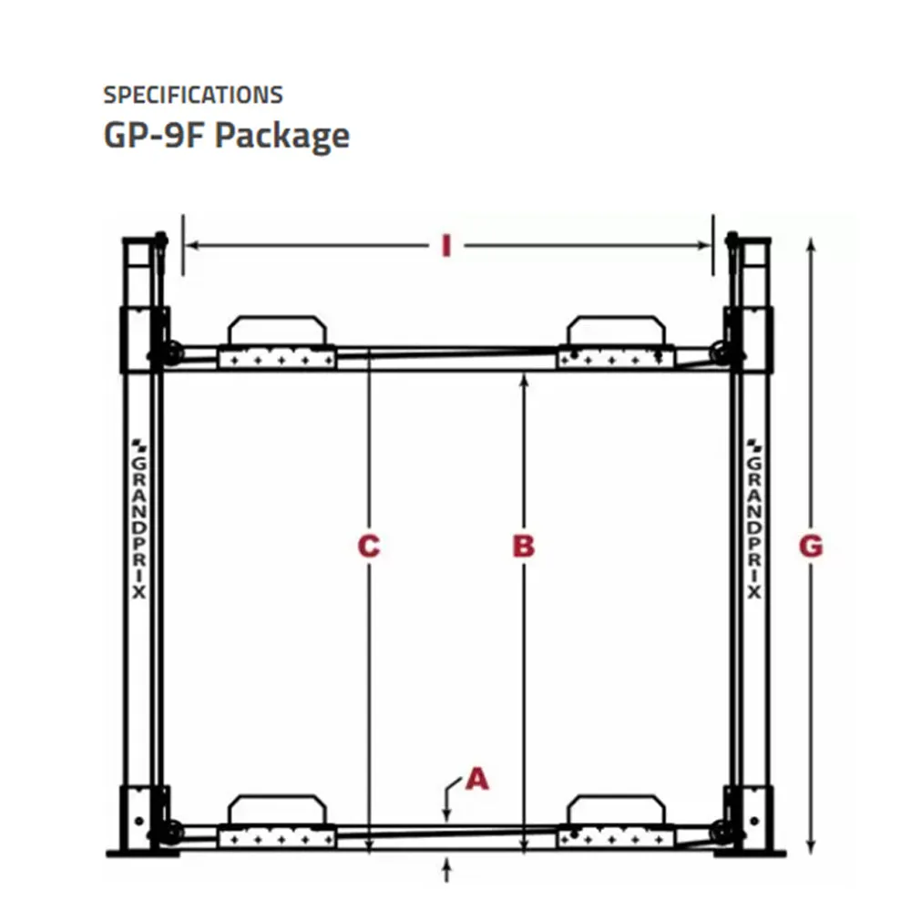 GrandPrix GP-9F 9,000 lbs. Capactiy 4 Post Lift Package