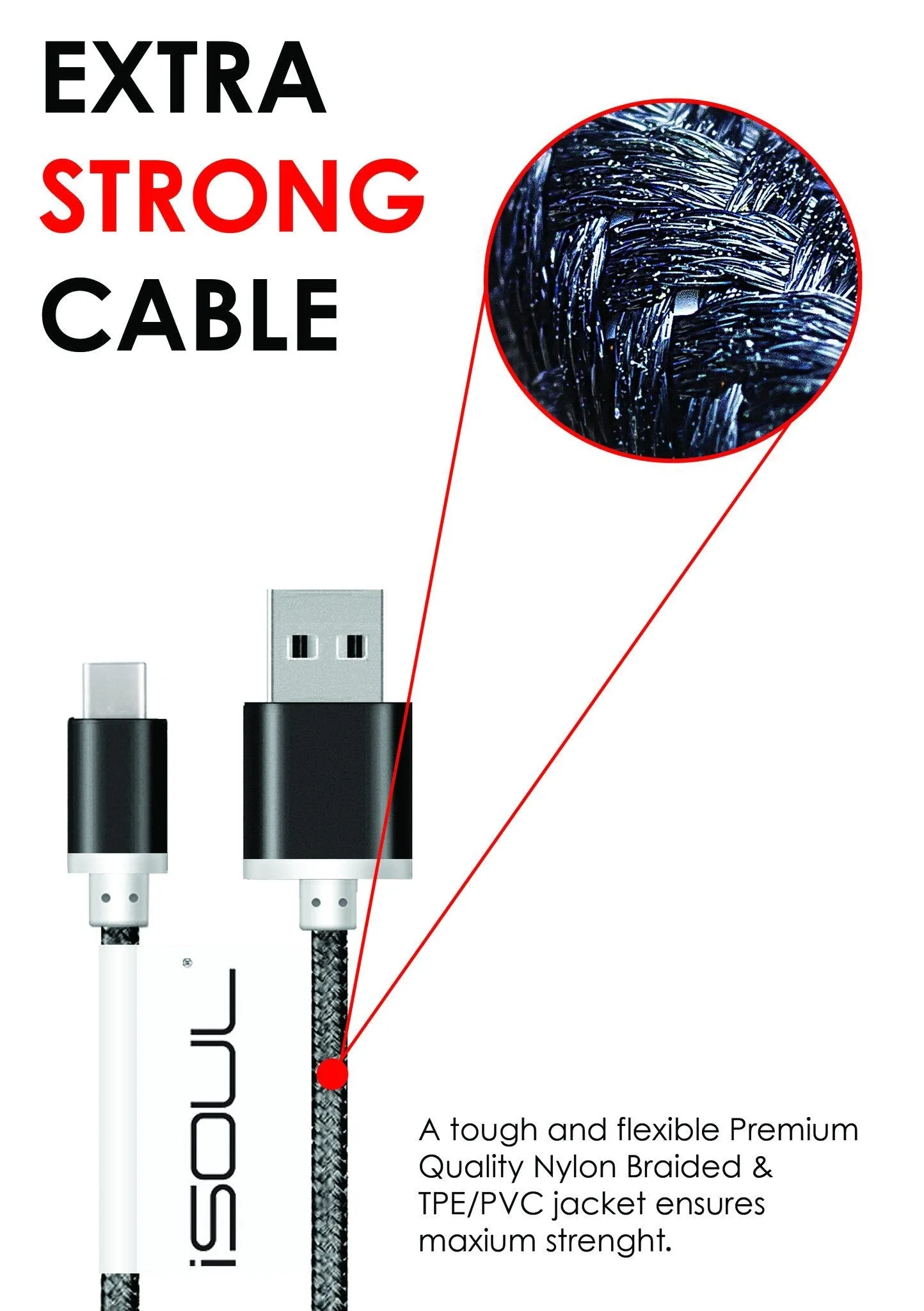 Heavy Duty Braided USB Type C 3.0 Data Sync Charger Charging Cable