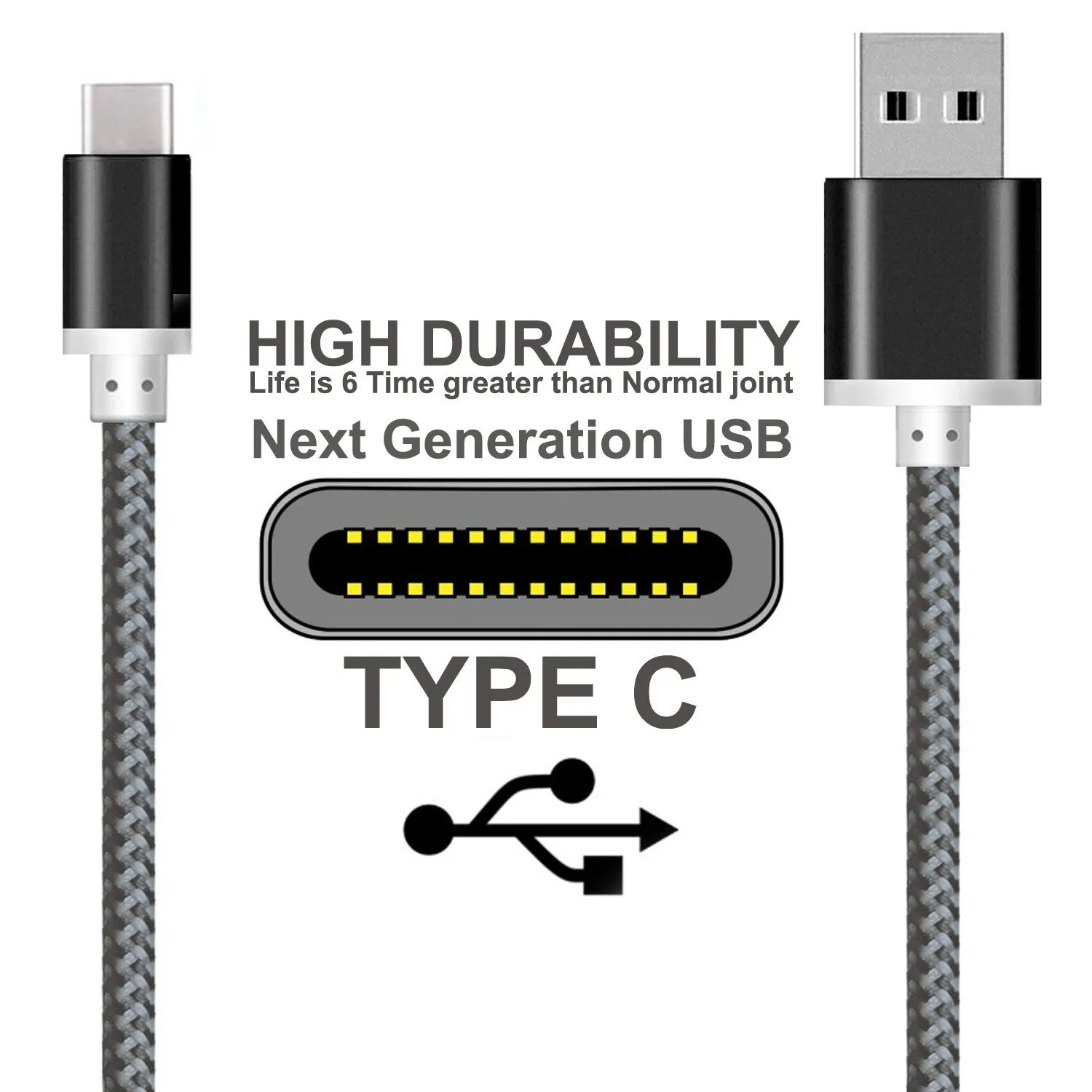 Heavy Duty Braided USB-Type C 3.1 Data Sync & charge Cable - 1M Black