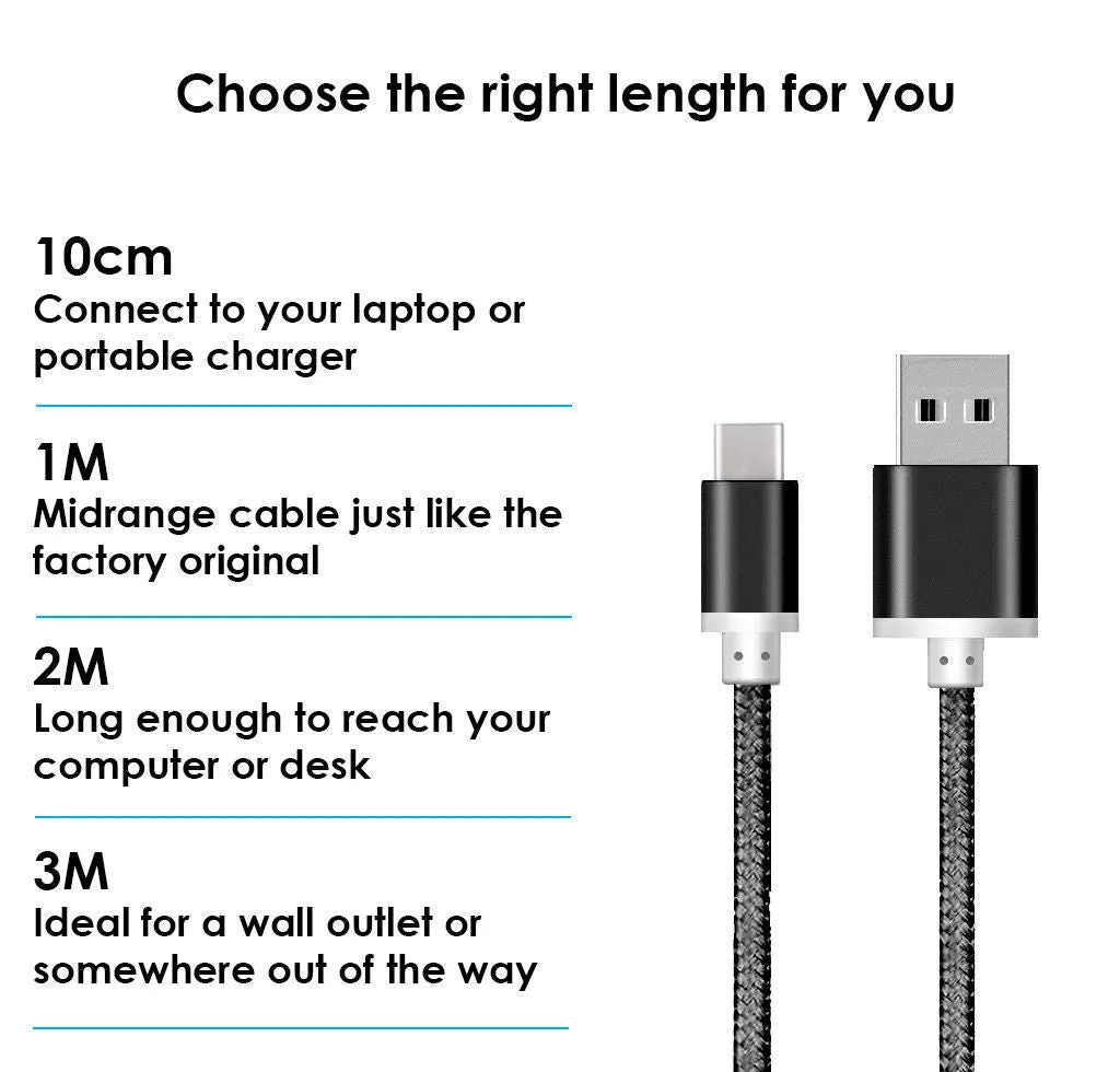 Heavy Duty Braided USB-Type C 3.1 Data Sync & charge Cable - 1M Black