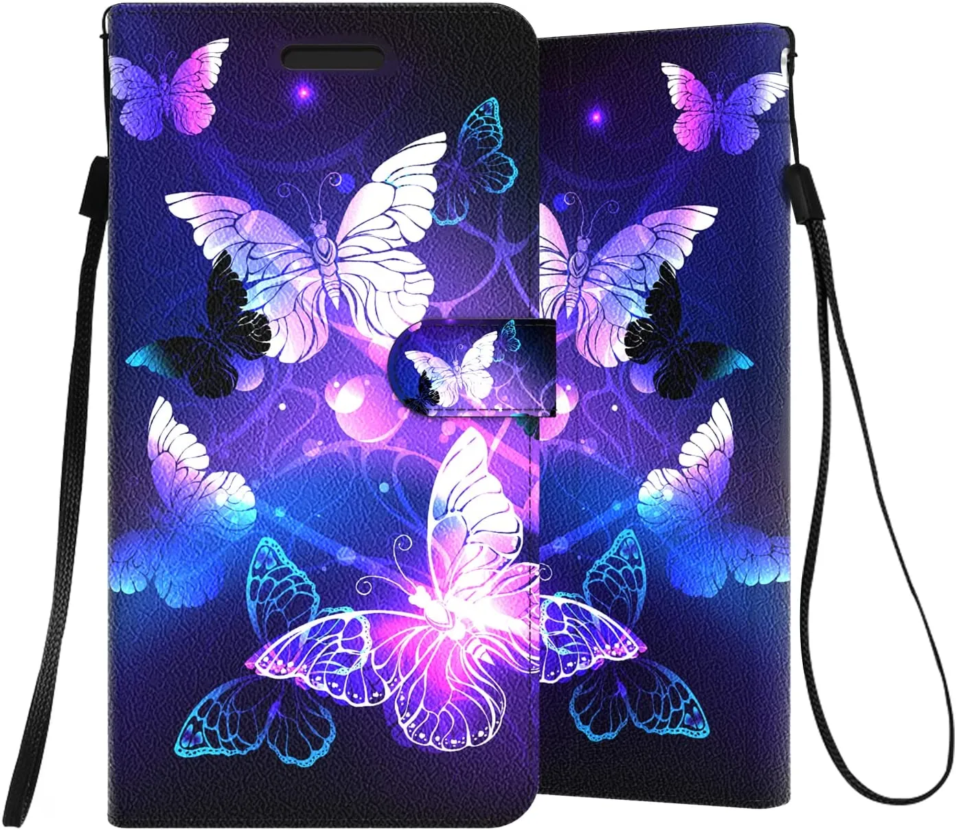 iPhone 14 Pro Max Case Hand Strap PU Leather Clip Flip Case Butterfly