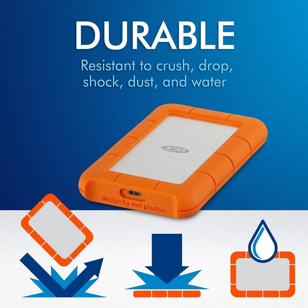 LaCie Rugged USB 3.1 Type-C Portable Hard Drive External Hard Disk External HDD Portable Drive (STFR2000800)(2TB)