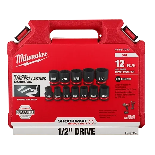 Milwaukee 49-66-7010 12 PC SHOCKWAVE Impact Duty™ 1/2" Drive SAE Standard 6 Point Socket Set