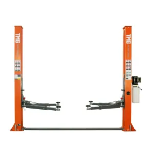 TMG Industrial 10,000-lb Two Post Floor Plate Auto Lift, Symmetric Arms, 77” Lift Height, Dual-Point Lock Release, TMG-TPL45