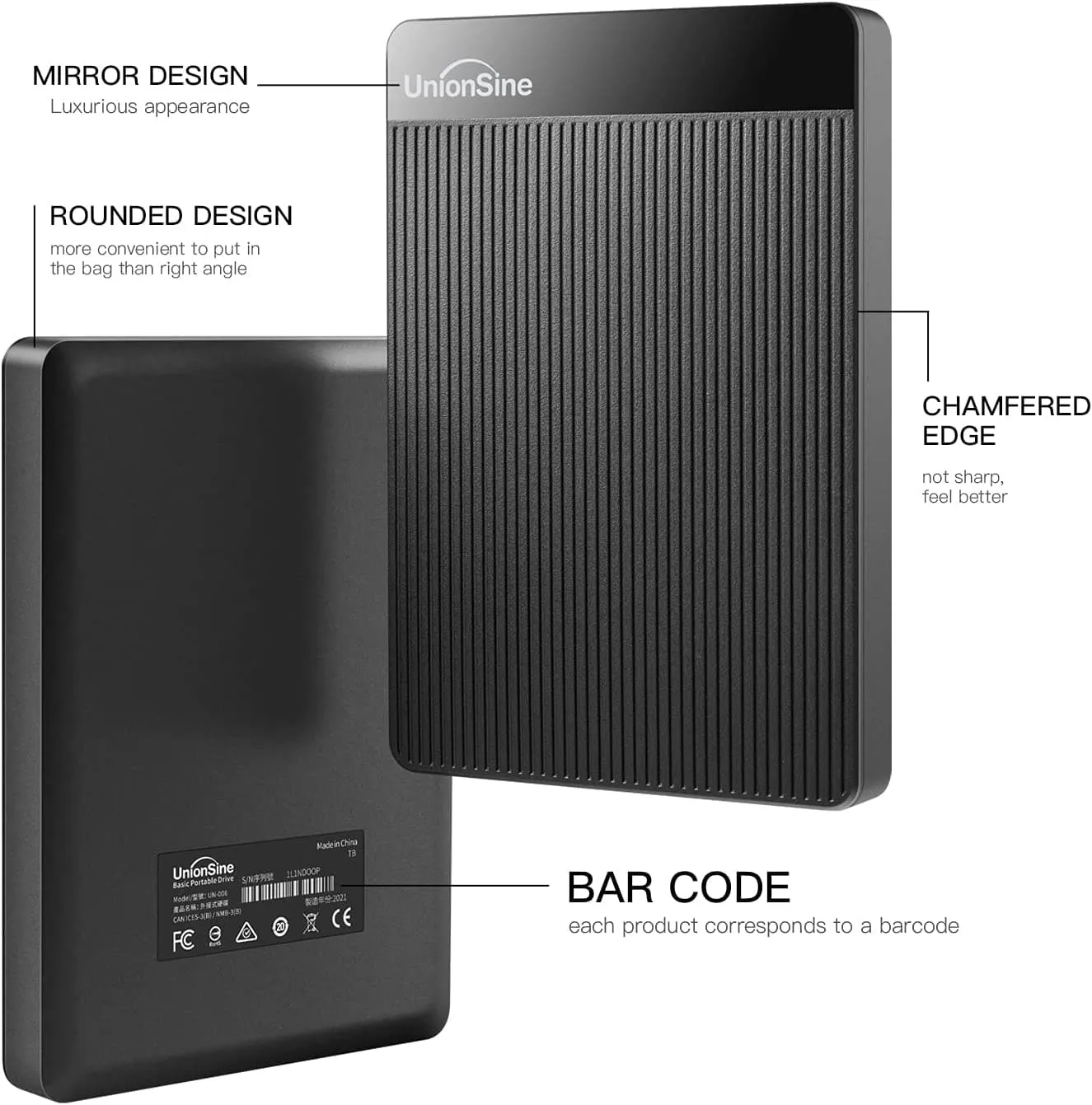 UnionSine 500GB Ultra Slim Portable External Hard Drive - USB 3.0 HDD Storage