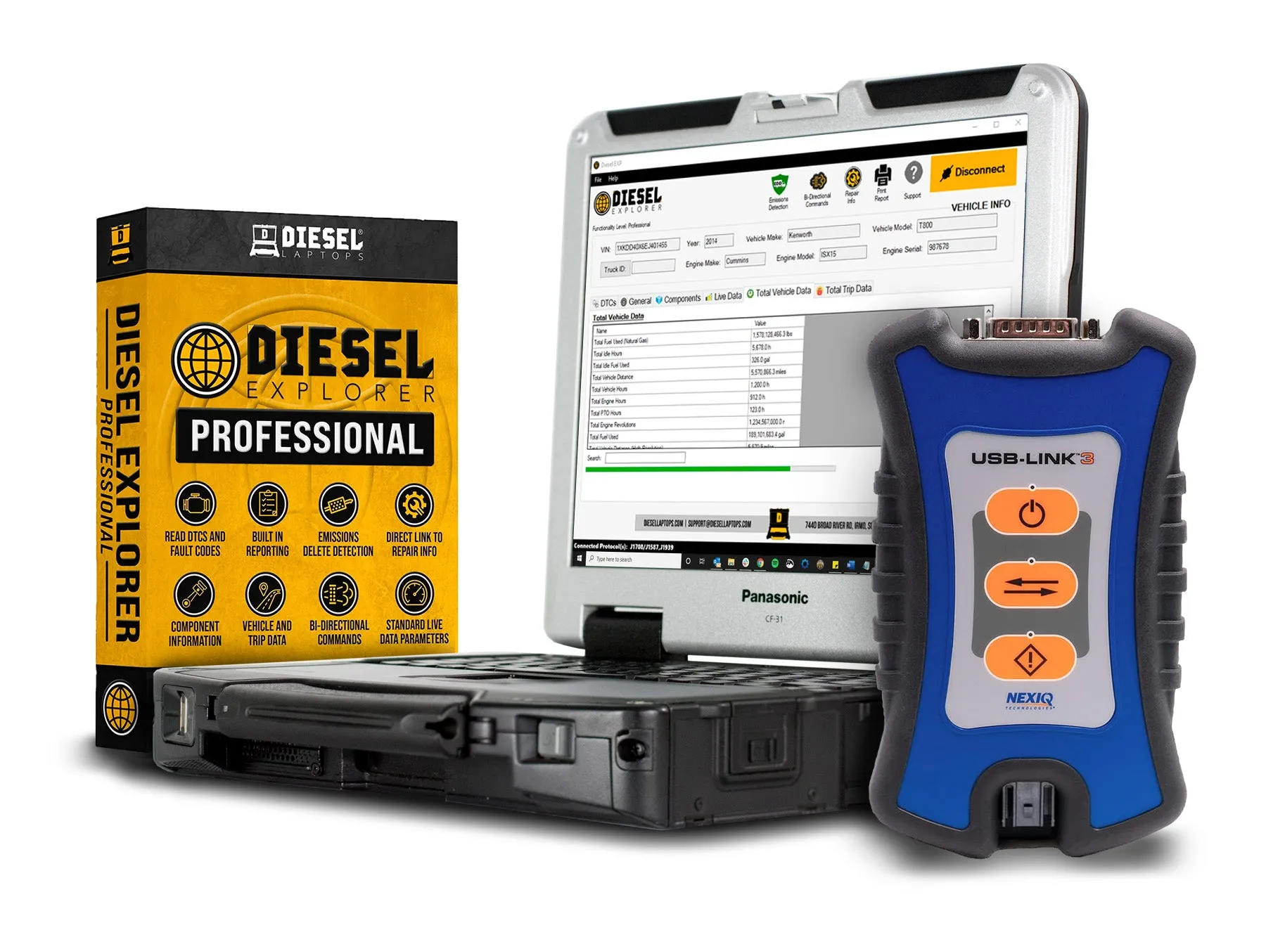 Universal Diesel Truck Diagnostic Tool & Scanner Kit With Nexiq 3 and Diesel Explorer Pro